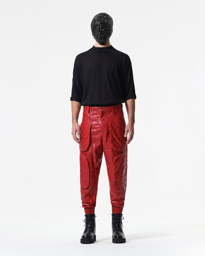 RED LEATHER JOGGER PANTS