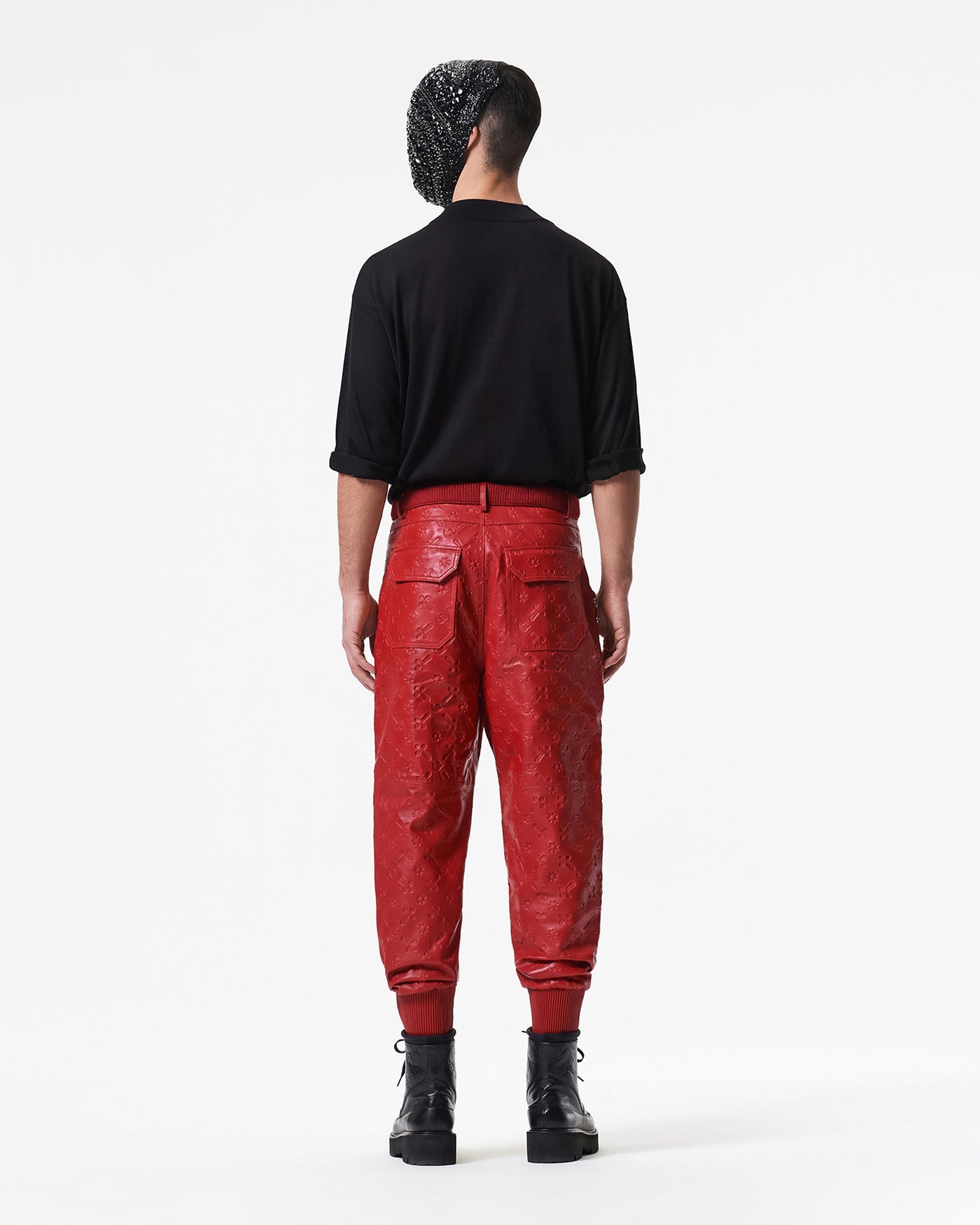 RED LEATHER JOGGER PANTS