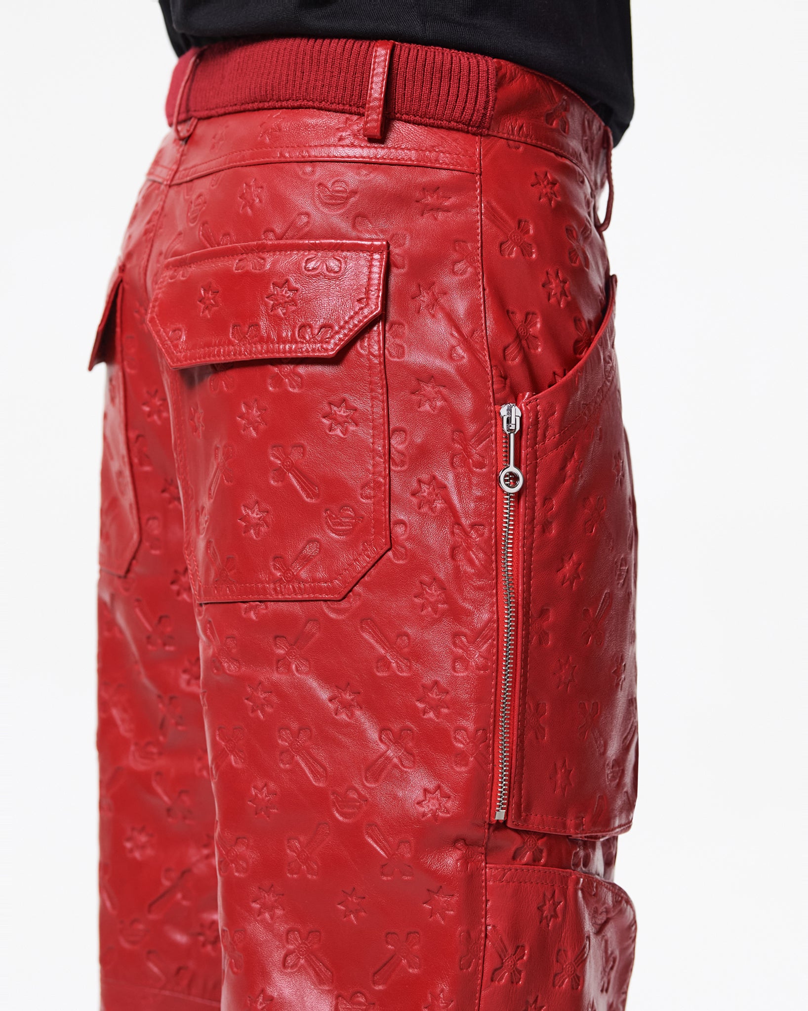 红色羔羊皮慢跑裤