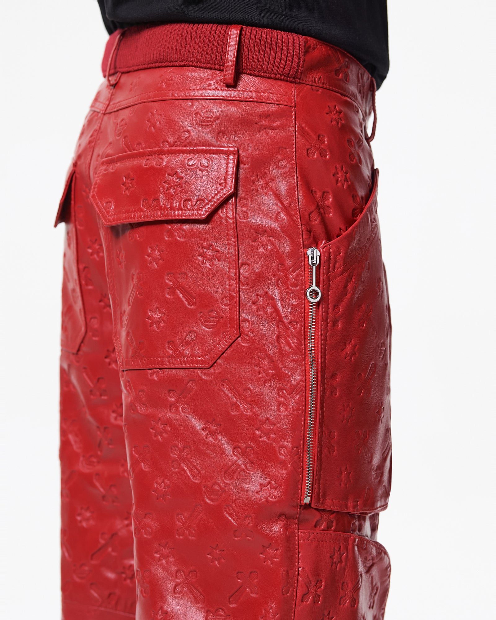 红色羔羊皮慢跑裤