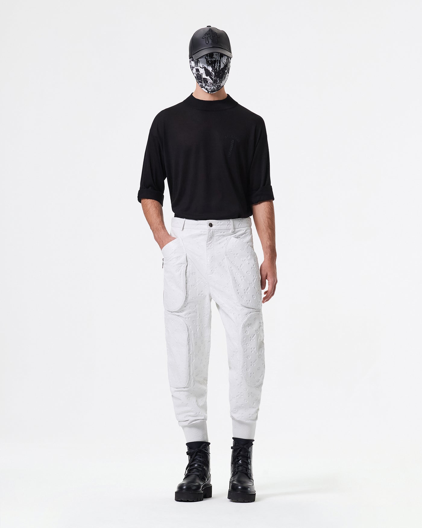 WHITE LEATHER CARGO PANTS