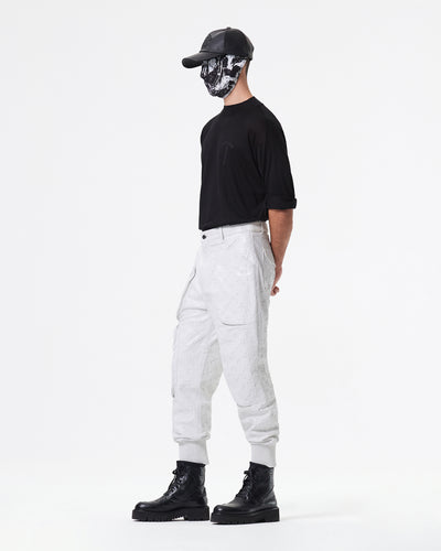 WHITE LEATHER CARGO PANTS