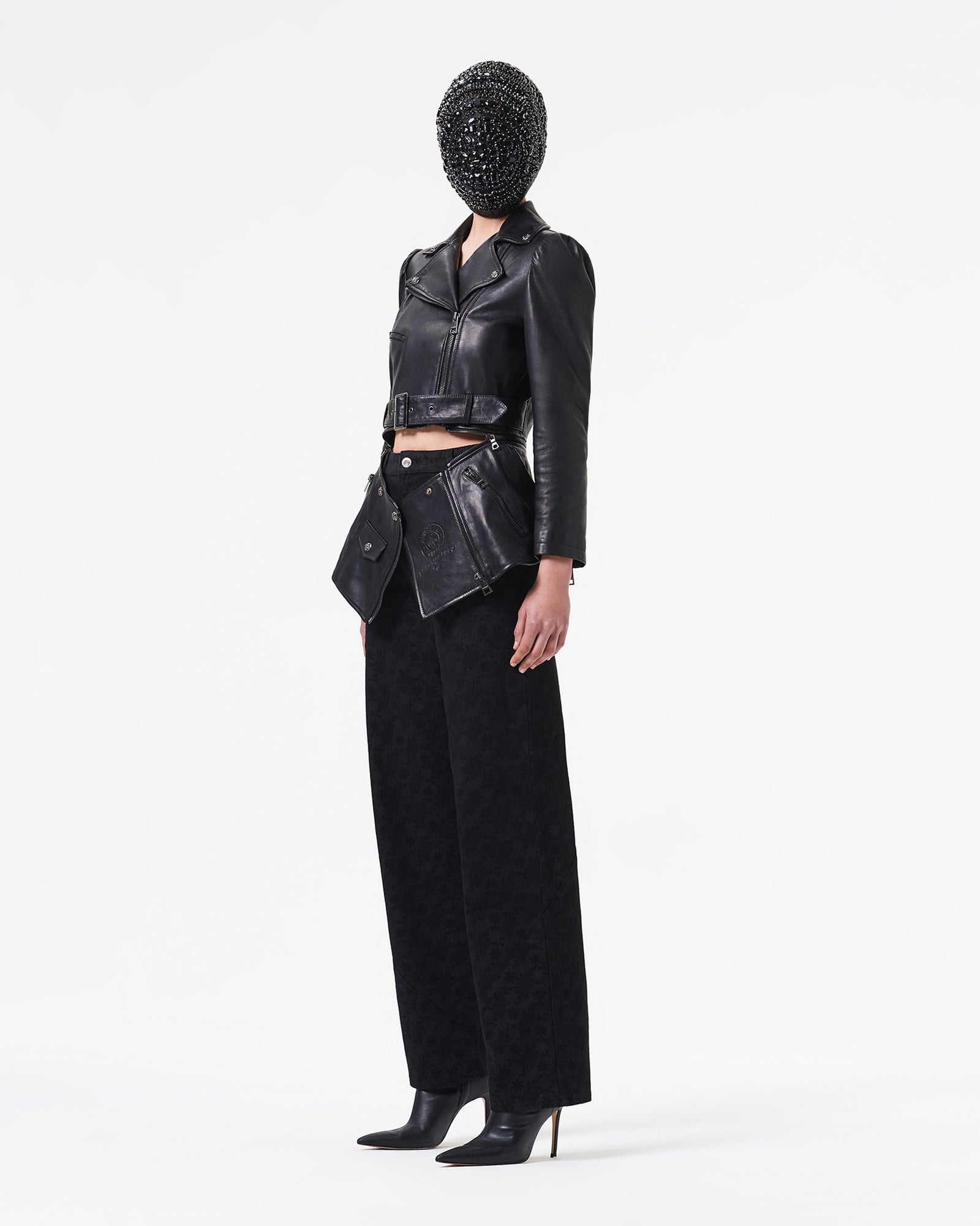 Black fully lined leather jacket with belt