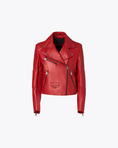 RED BIKER LAMB JACKET