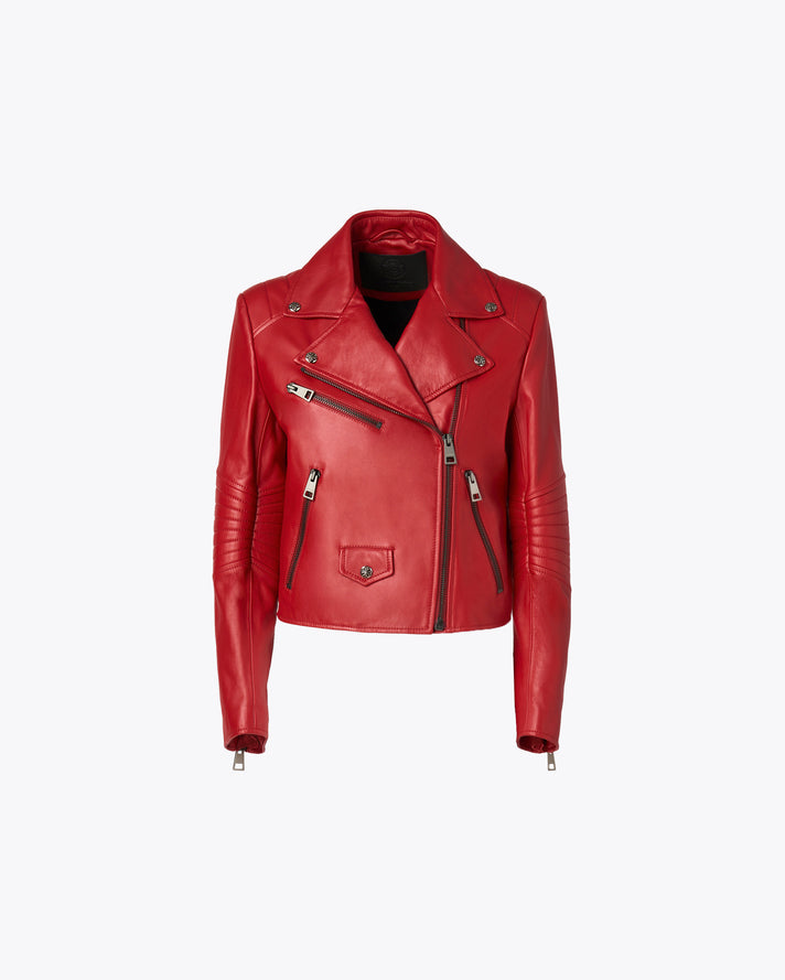 RED BIKER LAMB JACKET