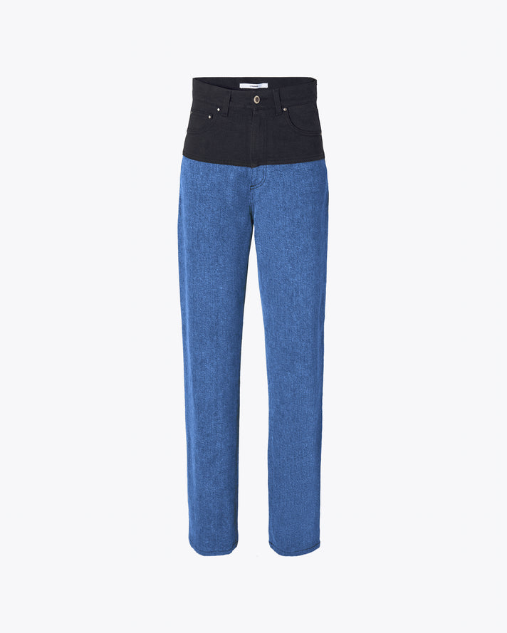 TWO-TONED WASH DENIM PANTS