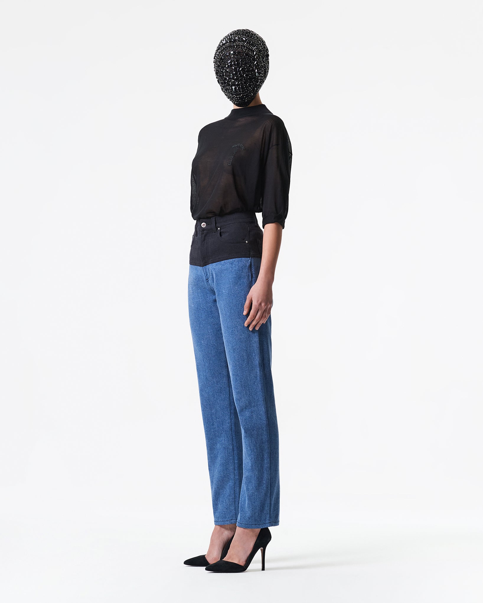 TWO-TONED WASH DENIM PANTS