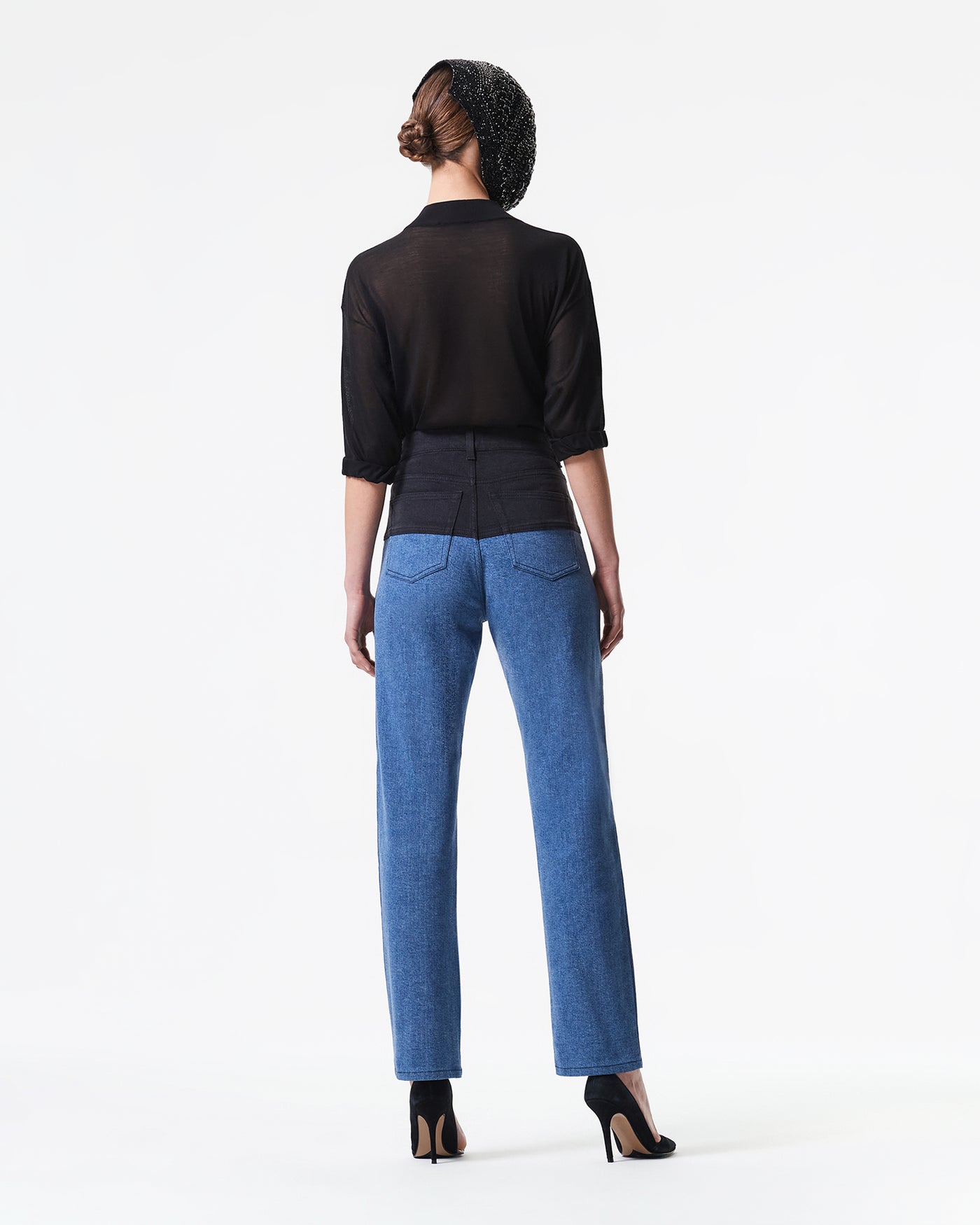 TWO-TONED WASH DENIM PANTS