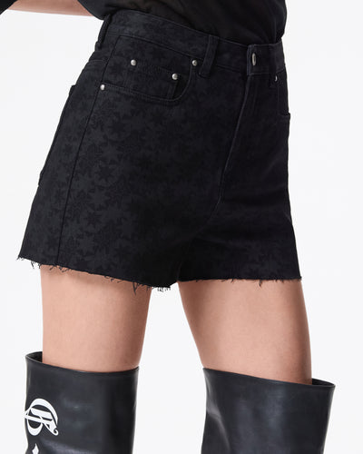 BLACK PATTERN DENIM SHORTS