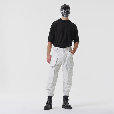 WHITE LEATHER CARGO PANTS